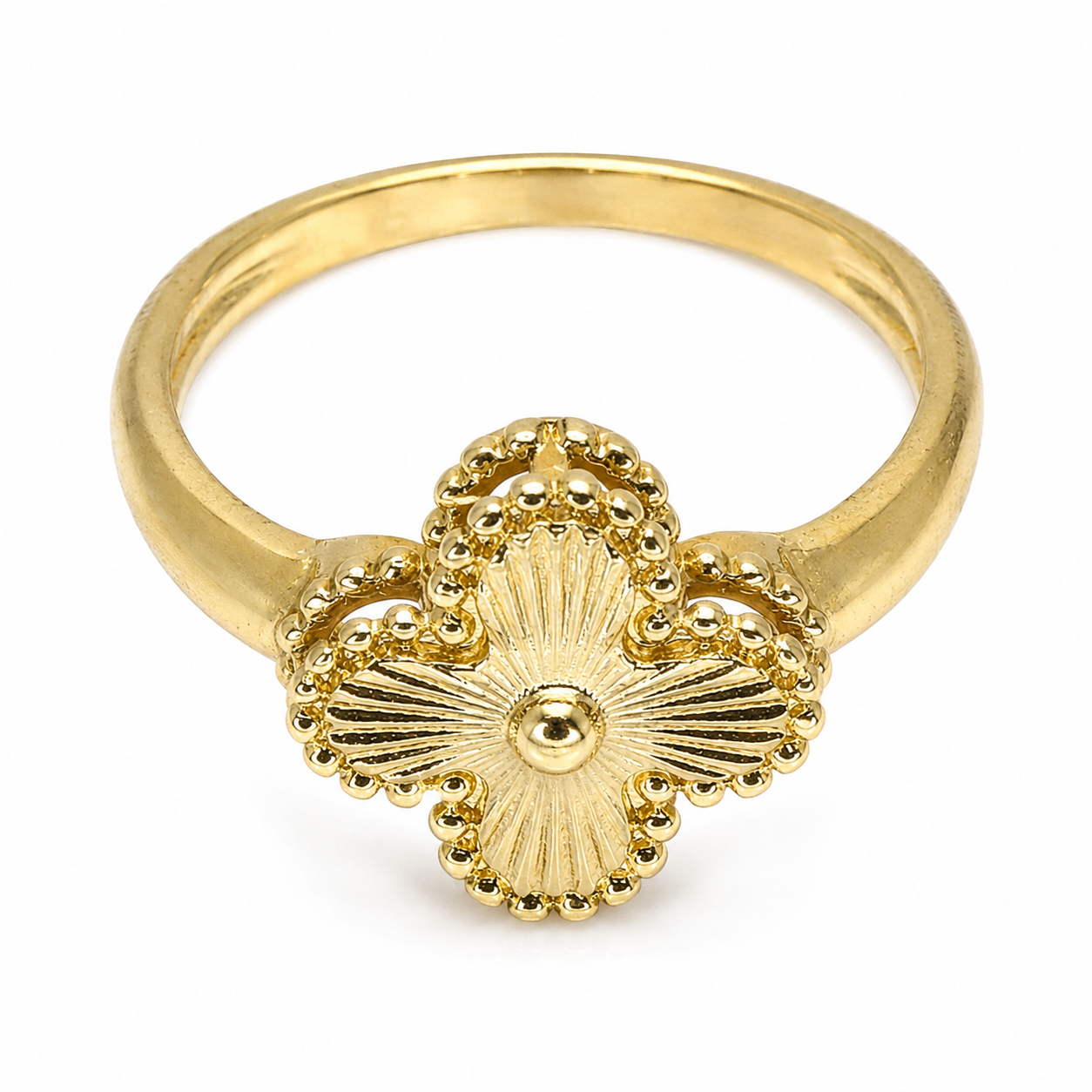 Semijoia Anel Trevo 11mm Aro 18 Banho Ouro 18K