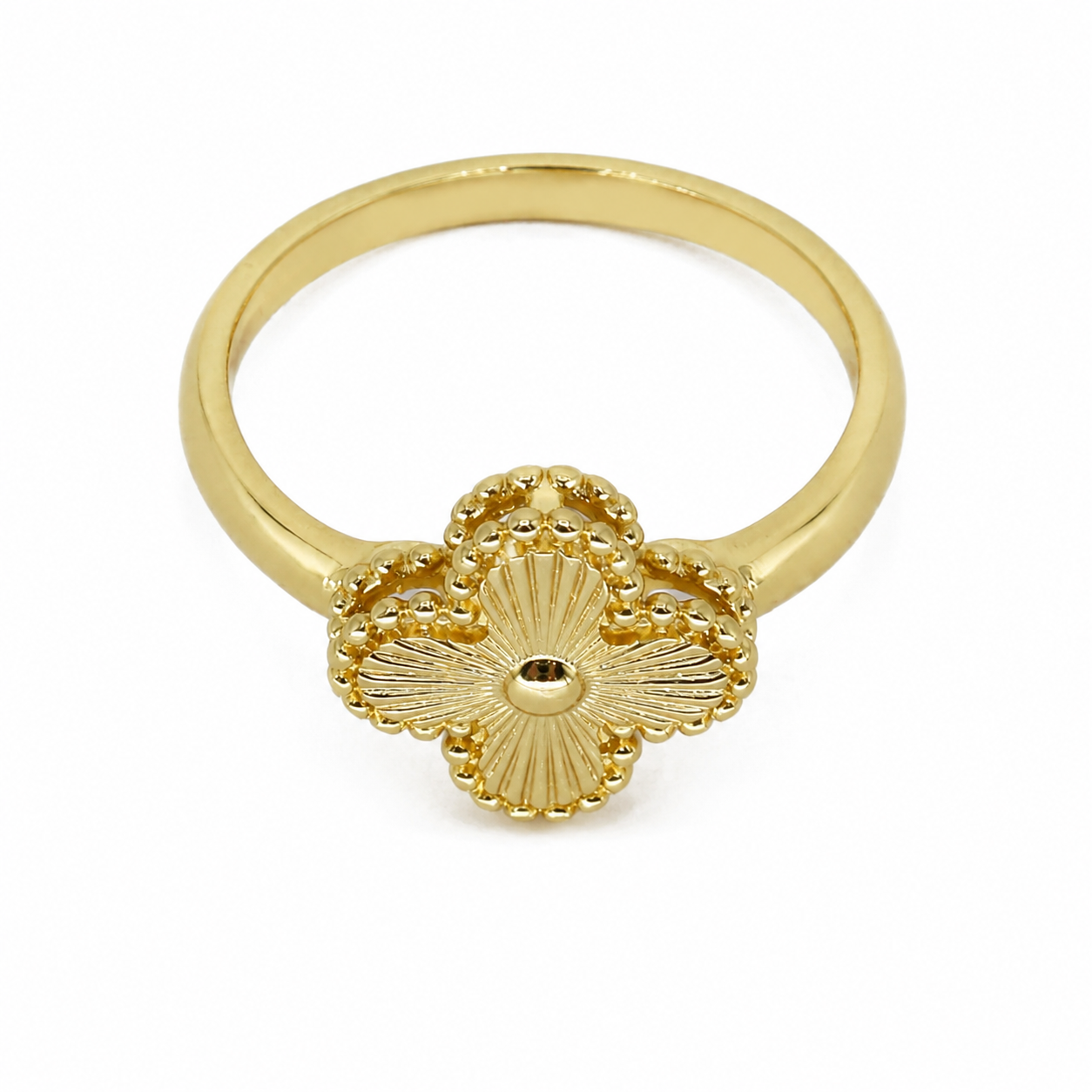 Semijoia Anel Trevo 11mm Aro 21 Banho Ouro 18K