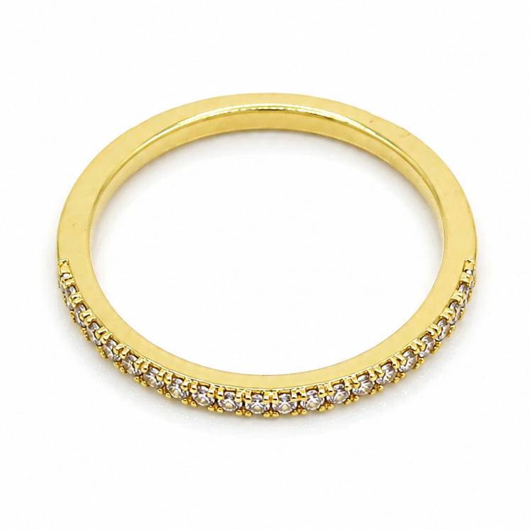 Semijoia Anel Meia Aliança Cravejada 3mm Aro 15 Banho Ouro 18K