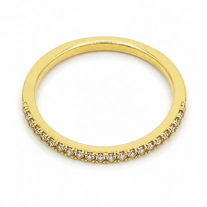 Semijoia Anel Meia Aliança Cravejada 3mm Aro 15 Banho Ouro 18K