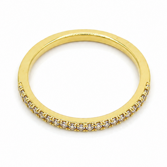 Semijoia Anel Meia Aliança Cravejada 3mm Aro 15 Banho Ouro 18K