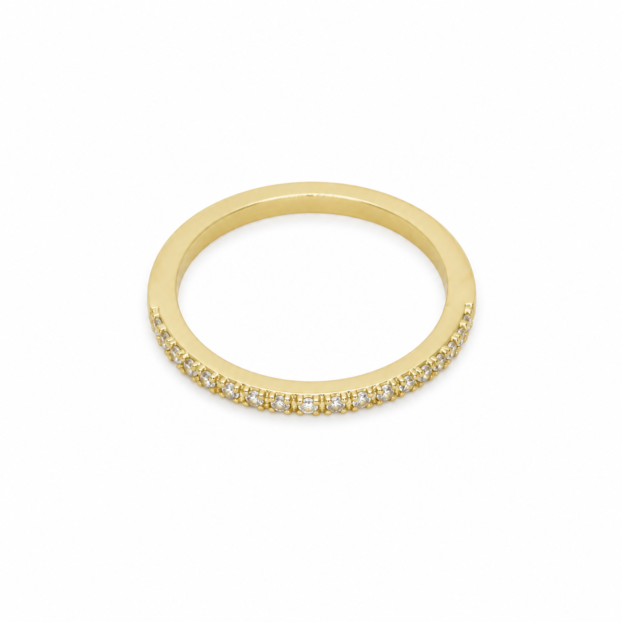 Semijoia Anel Meia Aliança Cravejada 3mm Aro 13 Banho Ouro 18K