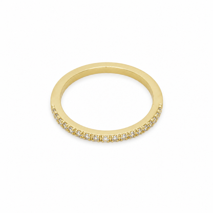 Semijoia Anel Meia Aliança Cravejada 3mm Aro 13 Banho Ouro 18K
