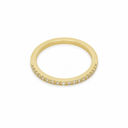 Semijoia Anel Meia Aliança Cravejada 3mm Aro 13 Banho Ouro 18K