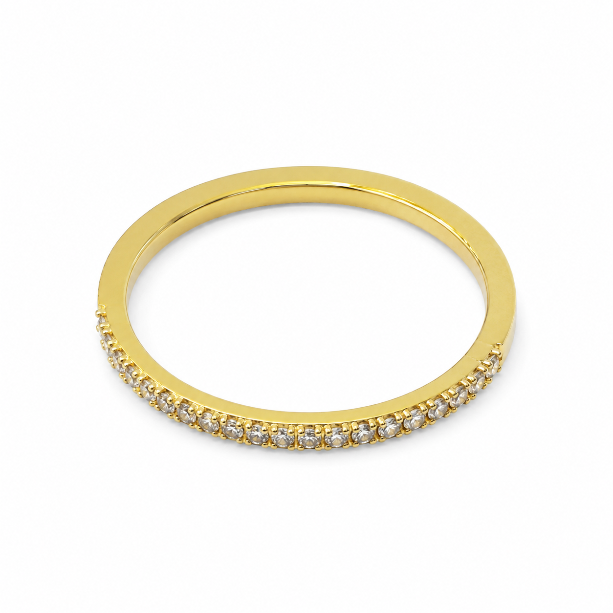 Semijoia Anel Meia Aliança Cravejada 3mm Aro 20 Banho Ouro 18K