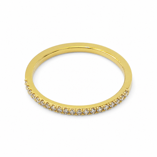 Semijoia Anel Meia Aliança Cravejada 3mm Aro 20 Banho Ouro 18K