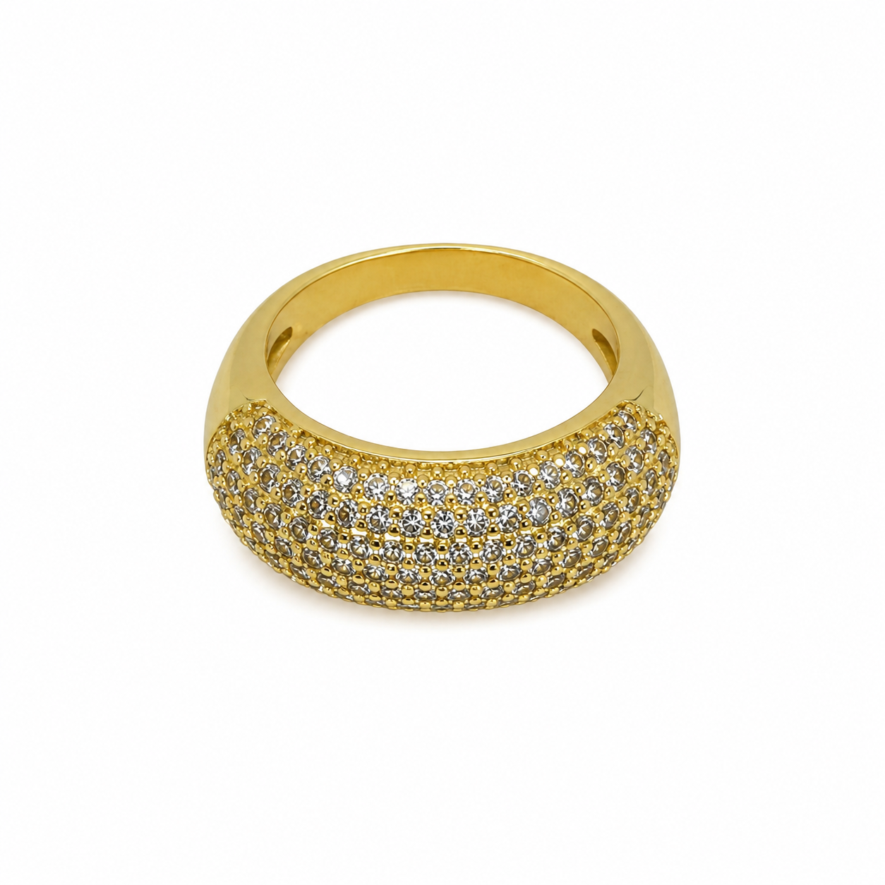 Semijoia Anel 07 Fileiras Cravejadas 9mm Aro 14 Banho Ouro 18K