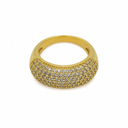 Semijoia Anel 07 Fileiras Cravejadas 9mm Aro 14 Banho Ouro 18K