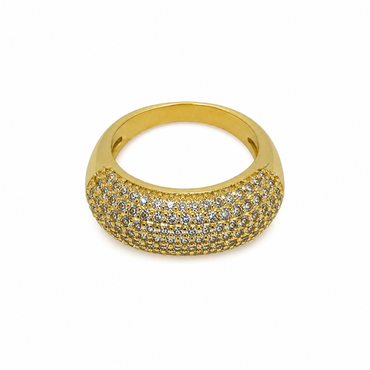 Semijoia Anel 07 Fileiras Cravejadas 9mm Aro 14 Banho Ouro 18K