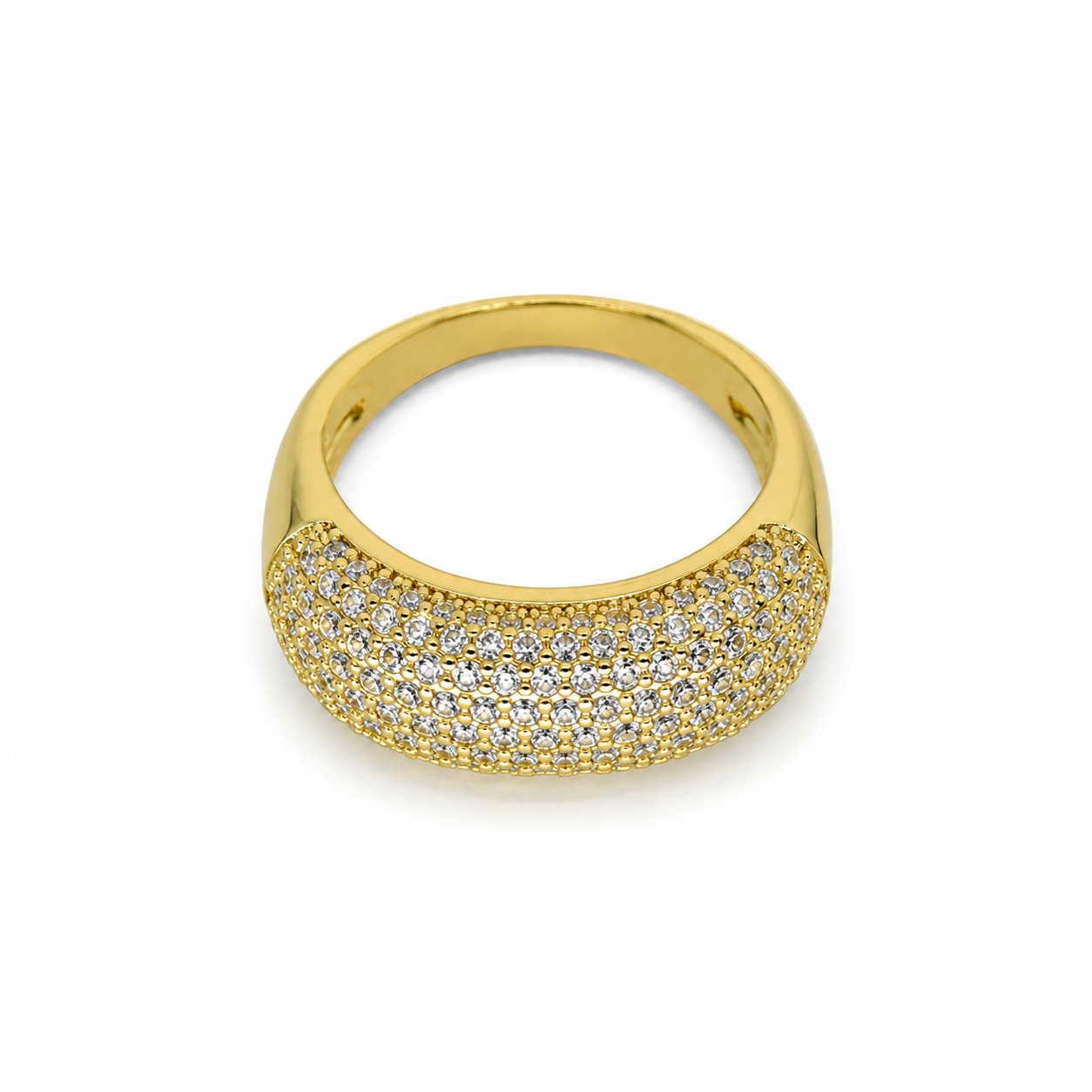 Semijoia Anel 07 Fileiras Cravejadas 9mm Aro 17 Banho Ouro 18K