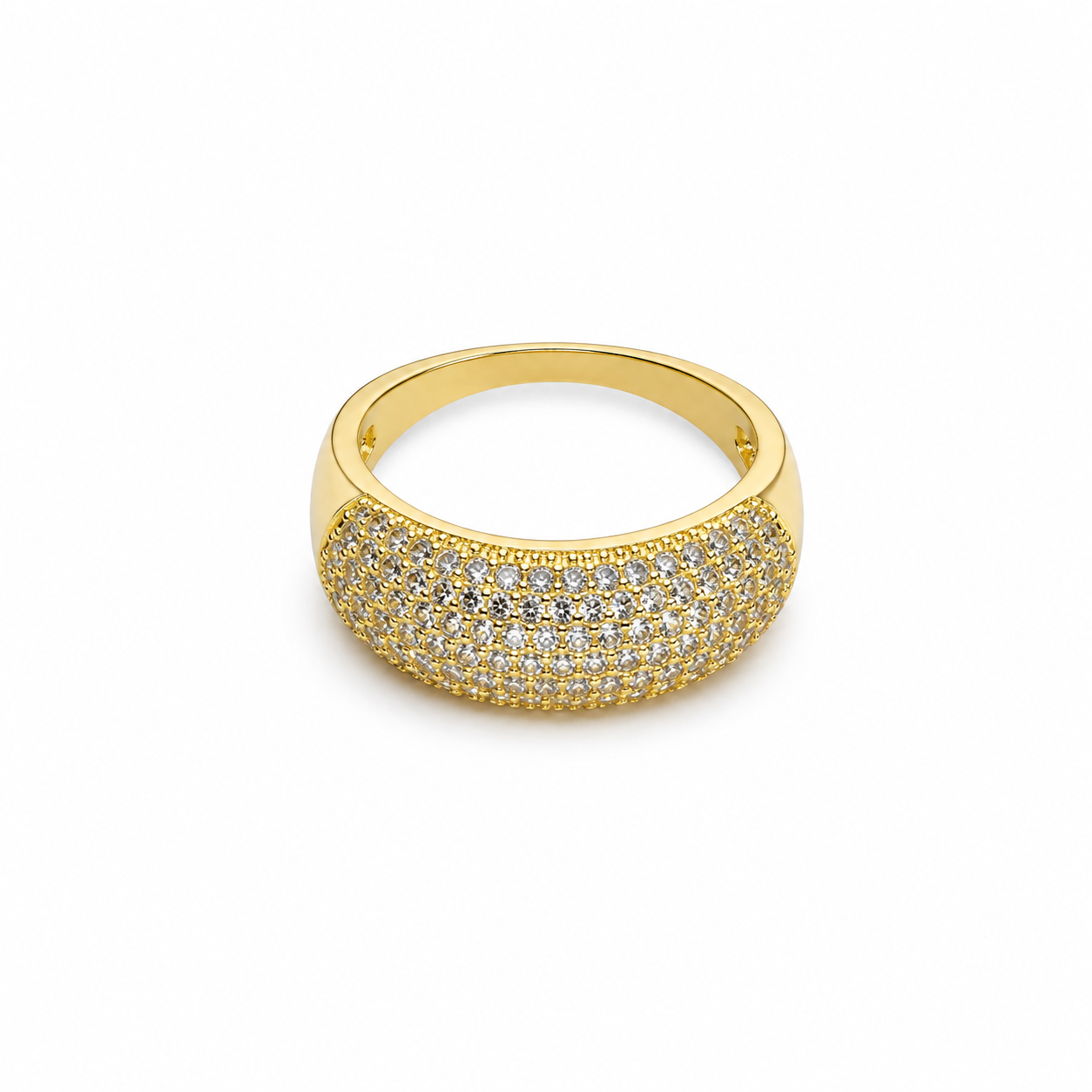 Semijoia Anel 07 Fileiras Cravejadas 9mm Aro 21 Banho Ouro 18K