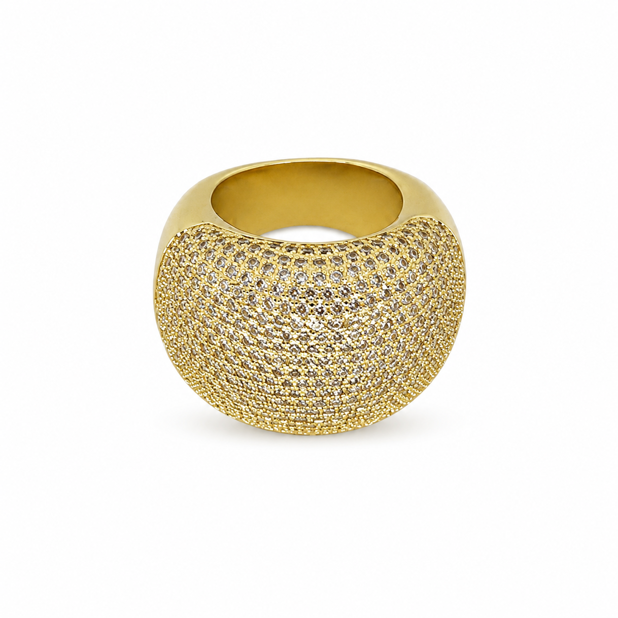 Semijoia Anel Maxi Cravejado 19mm Aro 14 Banho Ouro 18K