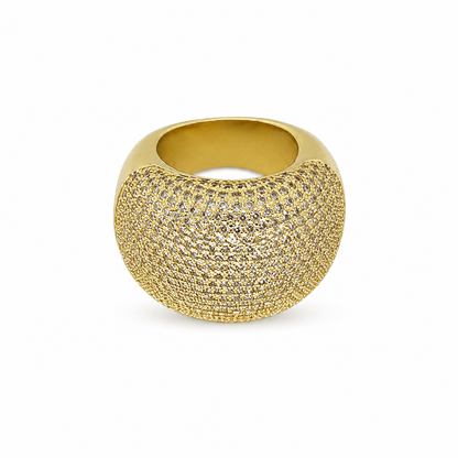 Semijoia Anel Maxi Cravejado 19mm Aro 14 Banho Ouro 18K