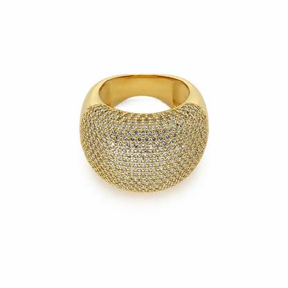Semijoia Anel Maxi Cravejado 19mm Aro 18 Banho Ouro 18K