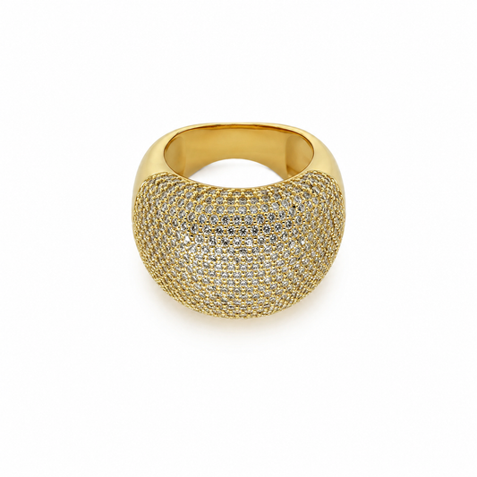Semijoia Anel Maxi Cravejado 19mm Aro 18 Banho Ouro 18K