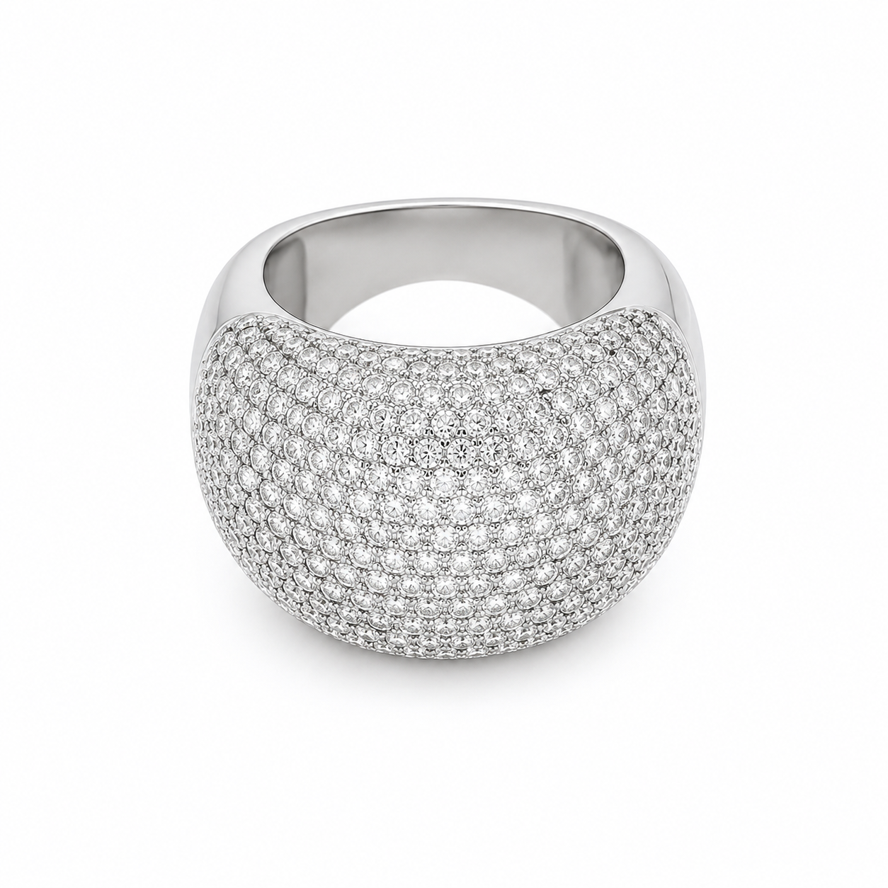 Semijoia Anel Maxi Cravejado 19mm Aro 1 Banho Ródio
