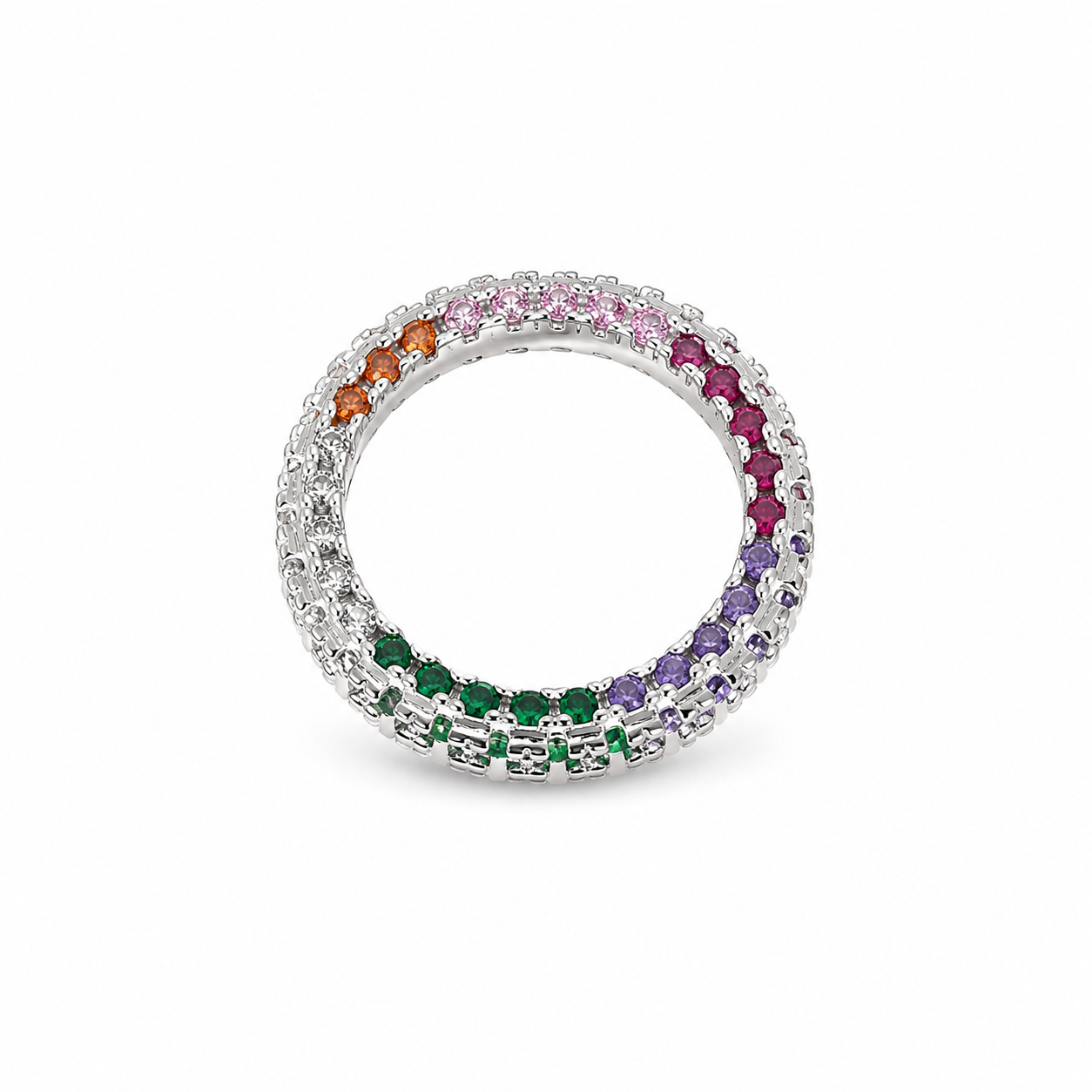 Semijoia Anel Cravejado Colors 4mm Aro 15 Banho Ródio