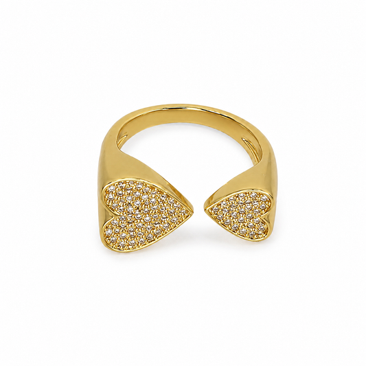 Semijoia Anel Corações Cravejados 13mm Aro 17 Banho Ouro 18K