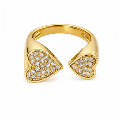 Semijoia Anel Corações Cravejados 13mm Aro 15 Banho Ouro 18K