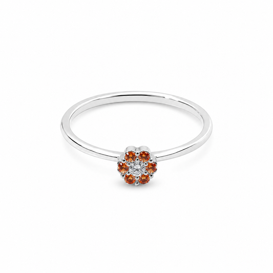 Semijoia Anel Solitário Flor Zircônia Cobre 5mm Aro 20 Banho Ródio