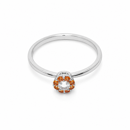 Semijoia Anel Solitário Flor Zircônia Cobre 5mm Aro 21 Banho Ródio