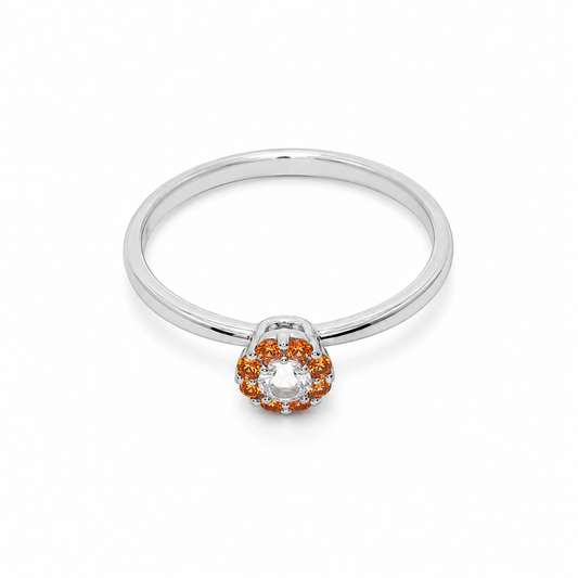 Semijoia Anel Solitário Flor Zircônia Cobre 5mm Aro 21 Banho Ródio