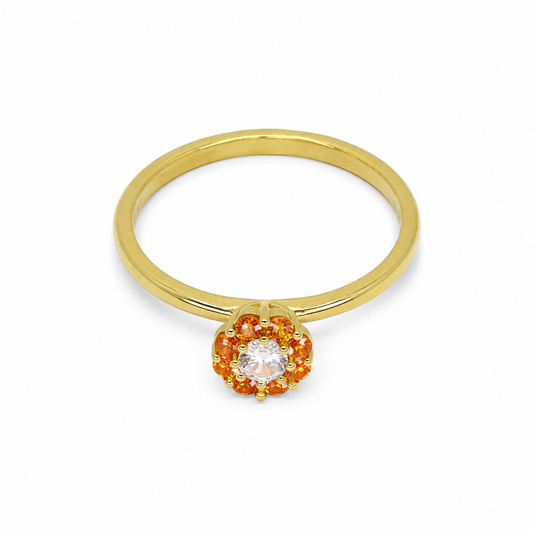 Semijoia Anel Solitário Flor Zircônia Cobre 5mm Aro 15 Banho Ouro 18K