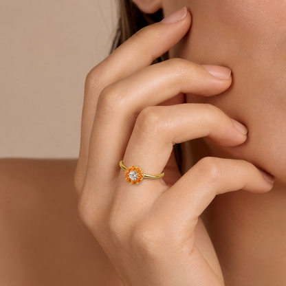 Semijoia Anel Solitário Flor Zircônia Cobre 5mm Aro 15 Banho Ouro 18K