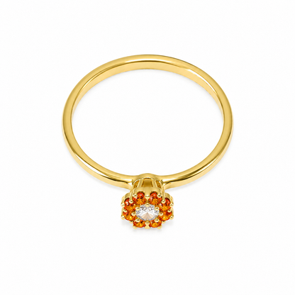 Semijoia Anel Solitário Flor Zircônia Cobre 5mm Aro 16 Banho Ouro 18K