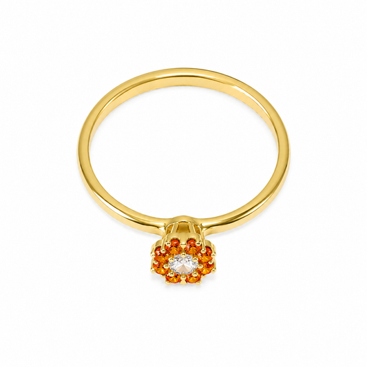 Semijoia Anel Solitário Flor Zircônia Cobre 5mm Aro 16 Banho Ouro 18K