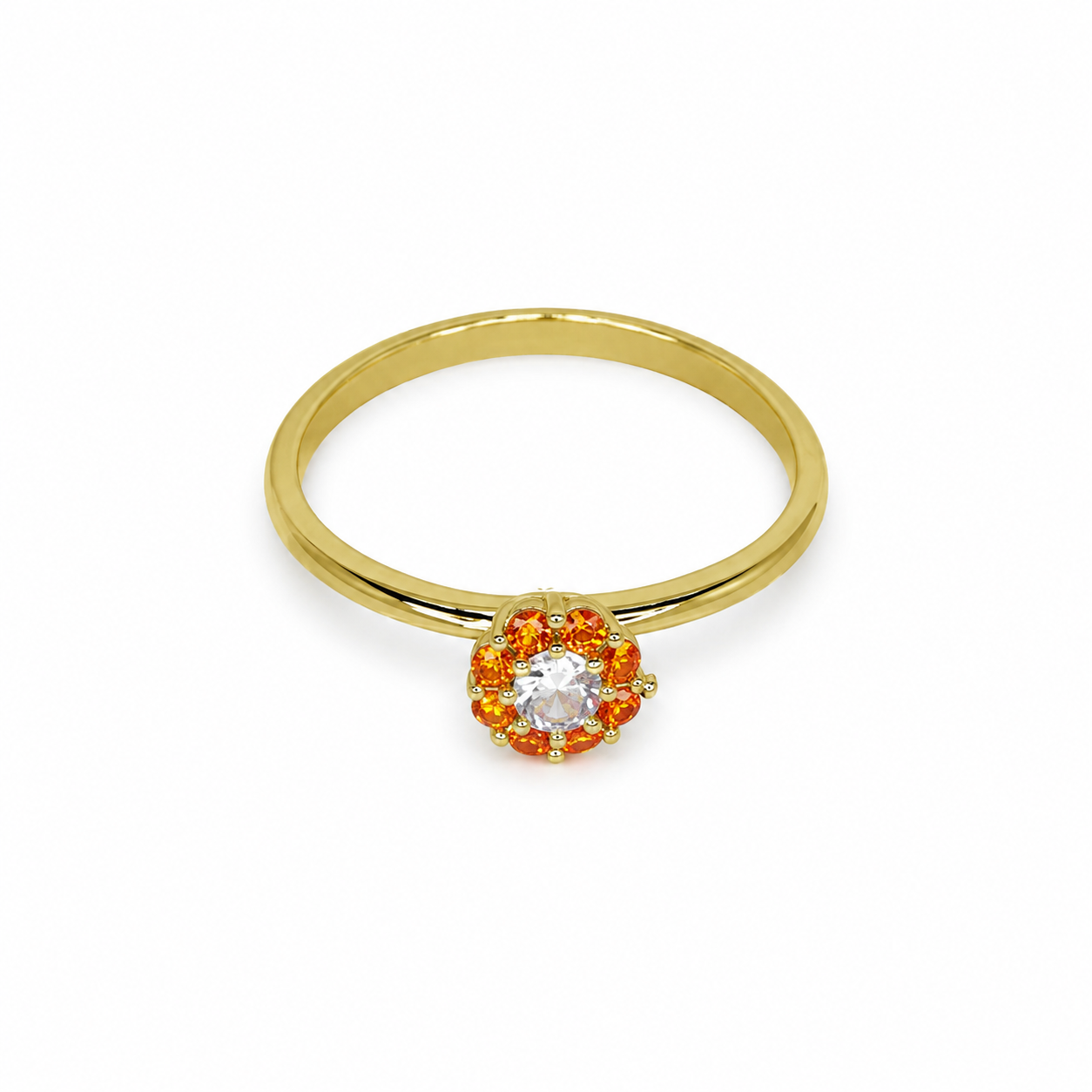 Semijoia Anel Solitário Flor Zircônia Cobre 5mm Aro 18 Banho Ouro 18K