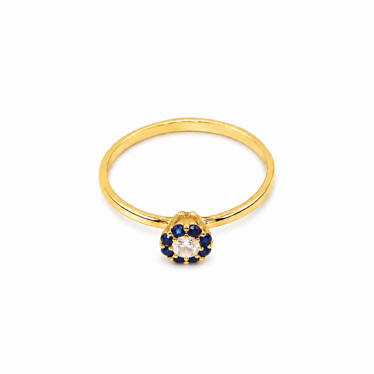 Semijoia Anel Solitário Flor Zircônia Safira 5mm Aro 20 Banho Ouro 18K