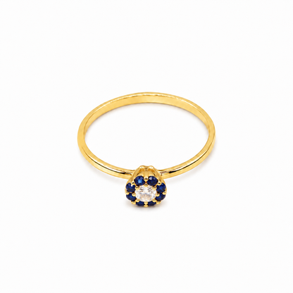 Semijoia Anel Solitário Flor Zircônia Safira 5mm Aro 20 Banho Ouro 18K