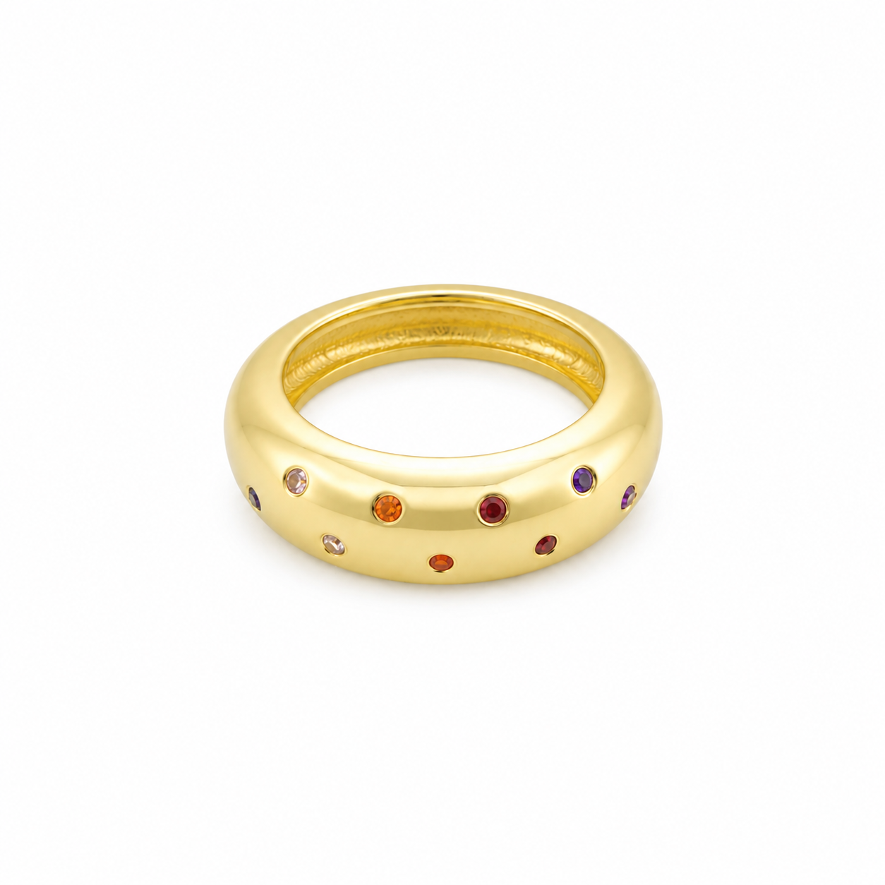 Semijoia Anel Liso Zircônias Colors 7mm Aro 15 Banho Ouro 18K