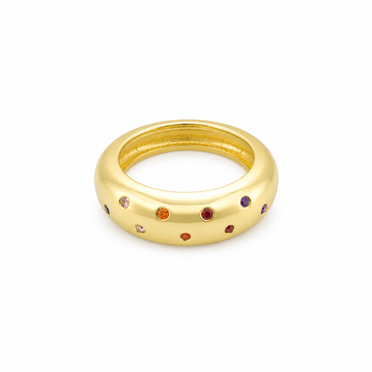 Semijoia Anel Liso Zircônias Colors 7mm Aro 15 Banho Ouro 18K