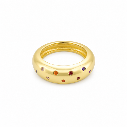 Semijoia Anel Liso Zircônias Colors 7mm Aro 15 Banho Ouro 18K