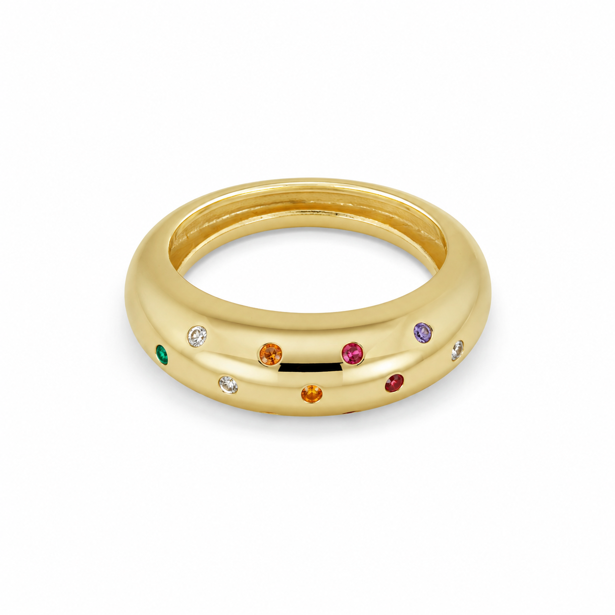 Semijoia Anel Liso Zircônias Colors 7mm Aro 19 Banho Ouro 18K