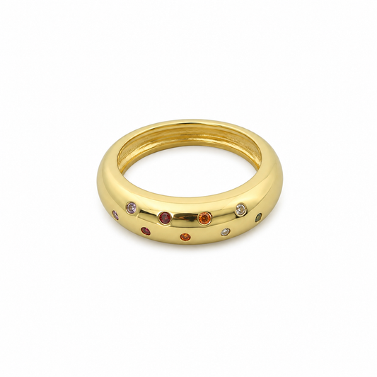 Semijoia Anel Liso Zircônias Colors 7mm Aro 20 Banho Ouro 18K