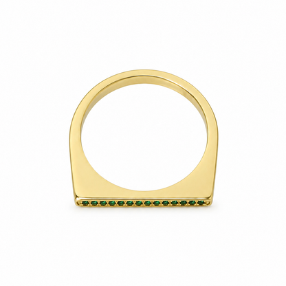 Semijoia Anel Quadrado Zircônias Esmeralda 3mm Aro 14 Banho Ouro 18K
