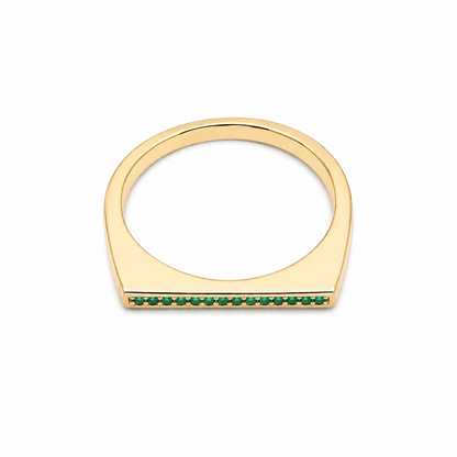 Semijoia Anel Quadrado Zircônias Esmeralda 3mm Aro 20 Banho Ouro 18K