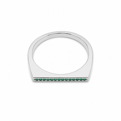 Semijoia Anel Quadrado Zircônias Esmeralda 3mm Aro 16 Banho Ródio