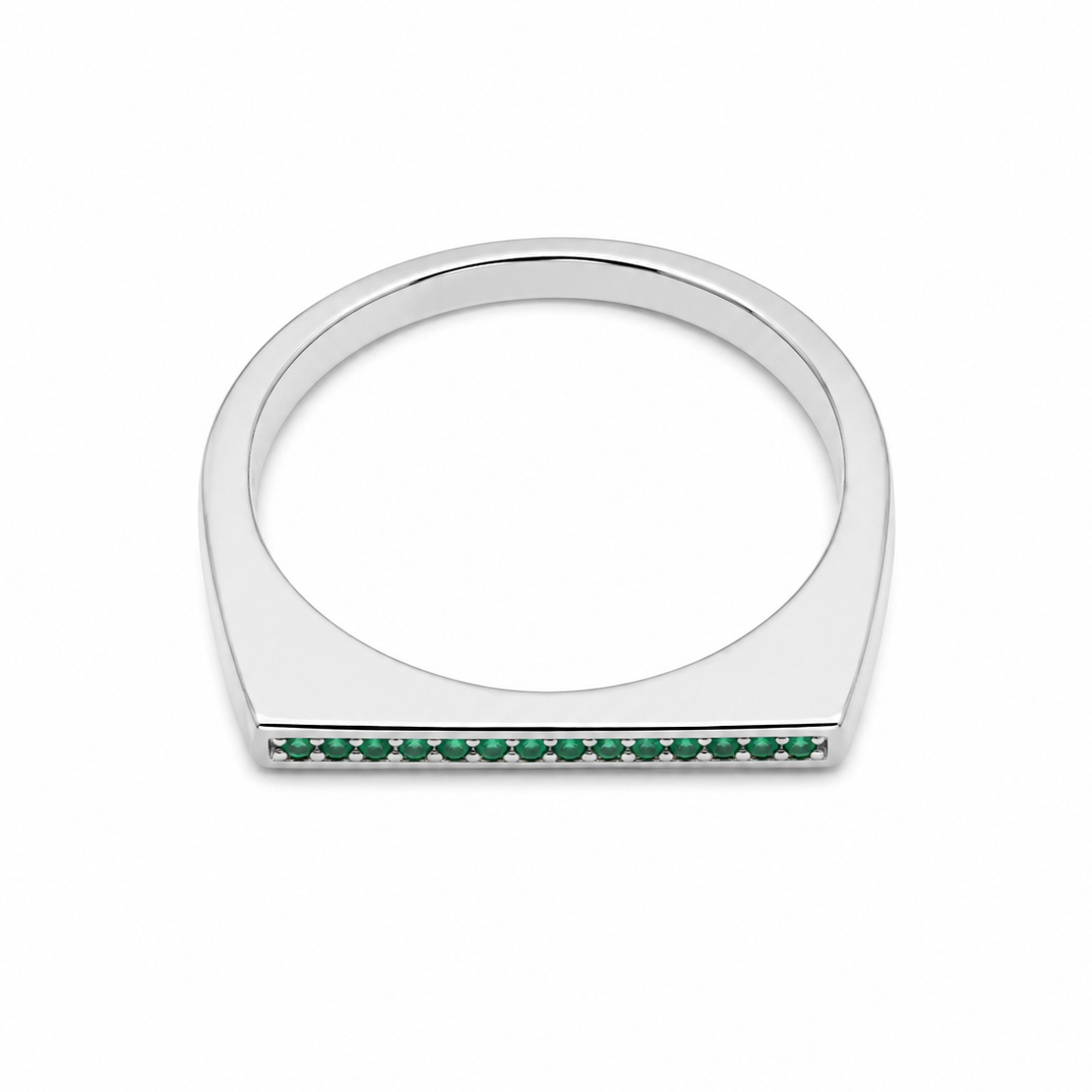 Semijoia Anel Quadrado Zircônias Esmeralda 3mm Aro 18 Banho Ródio
