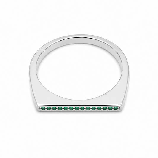 Semijoia Anel Quadrado Zircônias Esmeralda 3mm Aro 18 Banho Ródio
