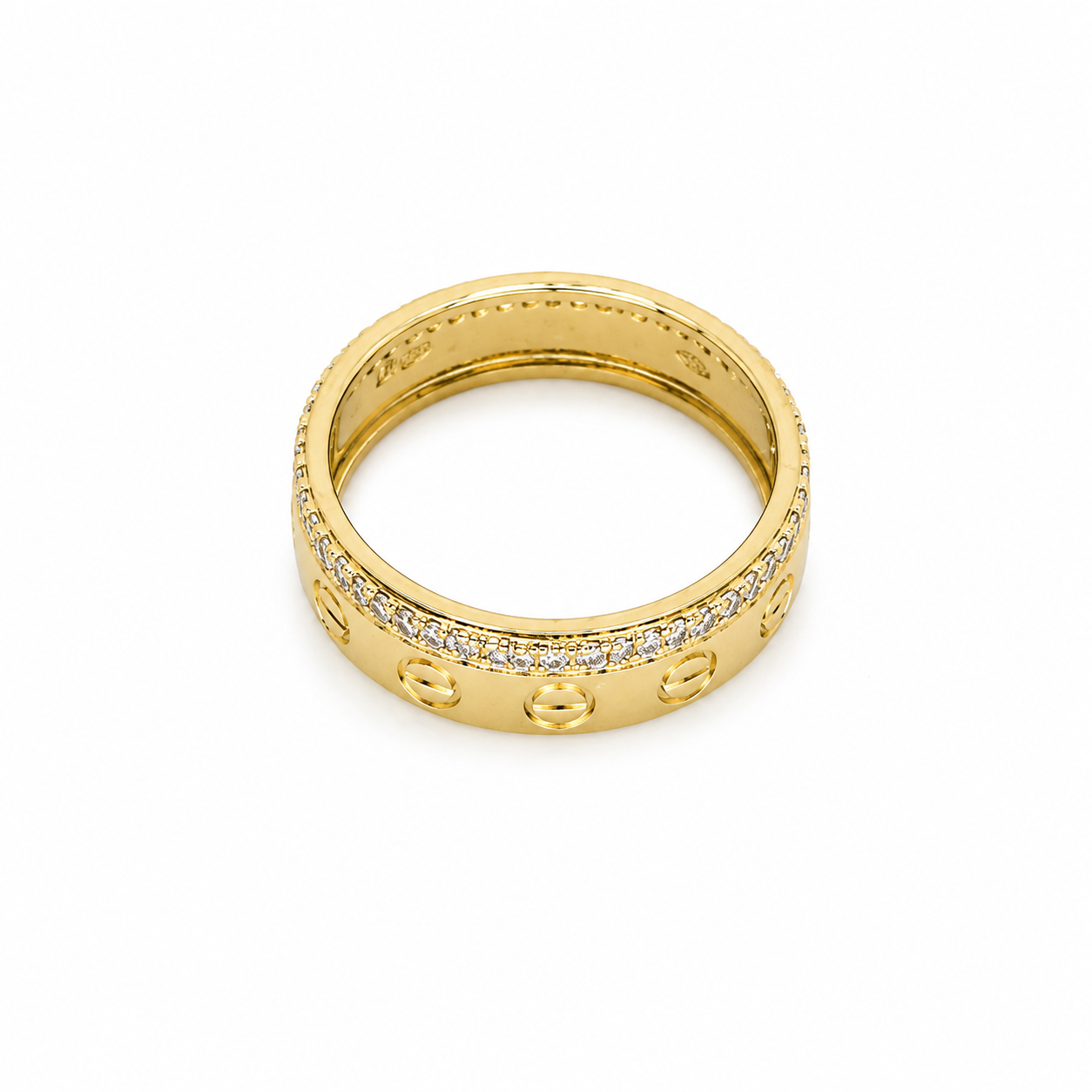 Semijoia Anel Com Fileiras Zircônias 6mm Aro 15 Banho Ouro 18K