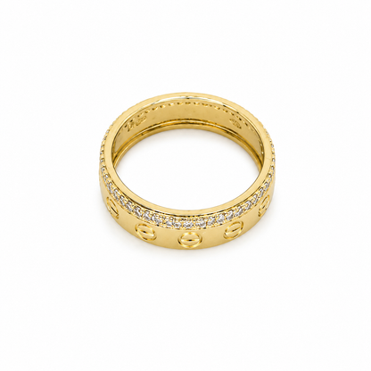 Semijoia Anel Com Fileiras Zircônias 6mm Aro 15 Banho Ouro 18K