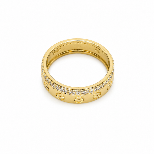 Semijoia Anel Com Fileiras Zircônias 6mm Aro 15 Banho Ouro 18K