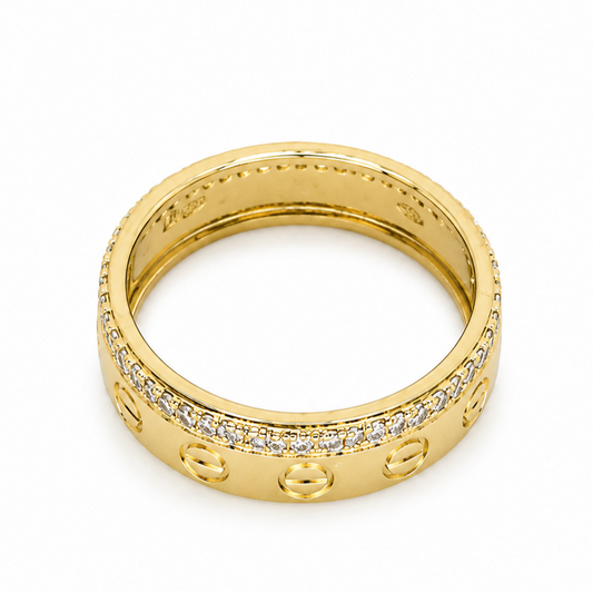 Semijoia Anel Com Fileiras Zircônias 6mm Aro 22 Banho Ouro 18K