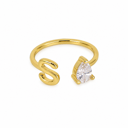 Semijoia Anel Regulável Zircônia E Letra ( S) 8mm Banho Ouro 18K