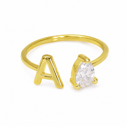 Semijoia Anel Regulável Zircônia E Letra (A) 8mm Banho Ouro 18K