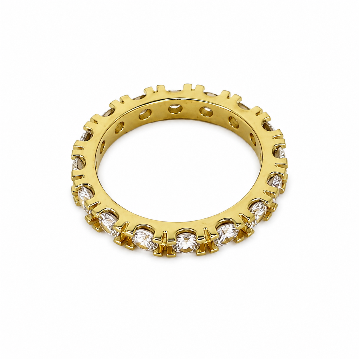 Semijoia Anel Aliança Inteira Zircônia 3mm Aro 13 Banho Ouro 18K